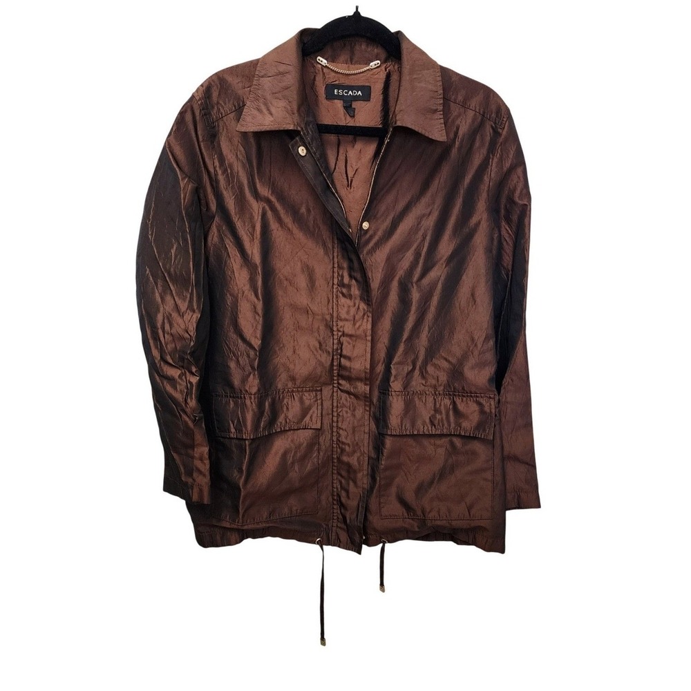 Vintage Escada Bronze Metallic Utility Jacket Women M, Y2K Quiet Luxury